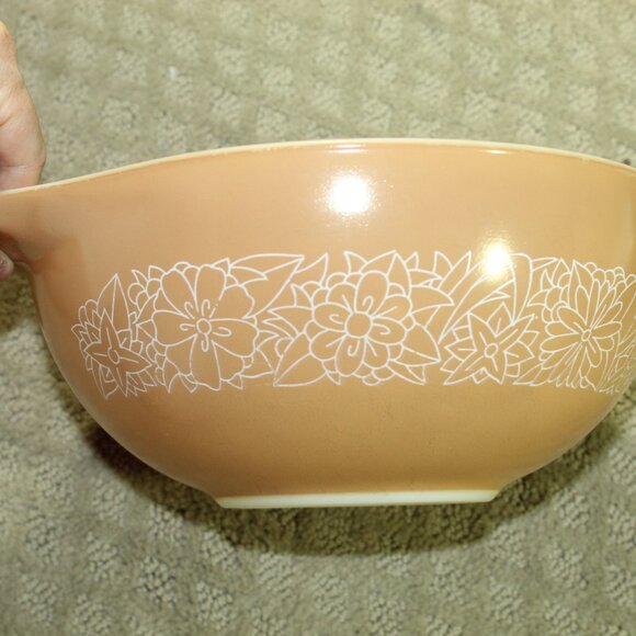 Vtg Pyrex Woodland Mixing Bowl Set of 4 Brown Floral 1970s 441, 442, 443, 444 - Picture 10 of 15